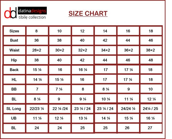 Size Chart – Datina Designs